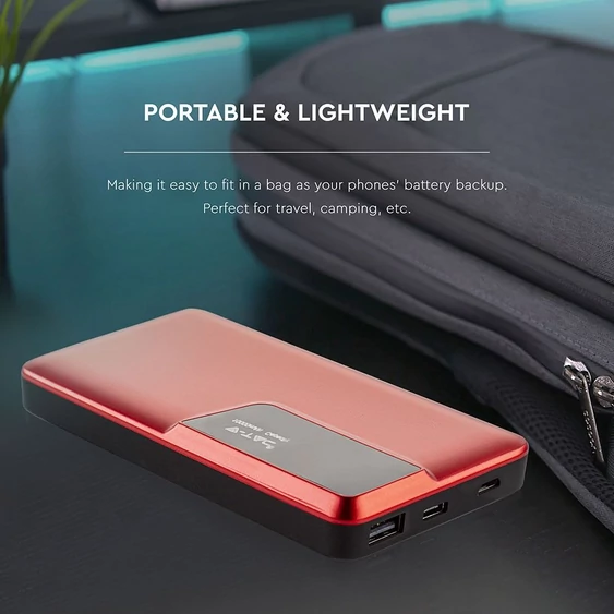 V-TAC piros, 10000mAh powerbank, kijelzővel - SKU 8871