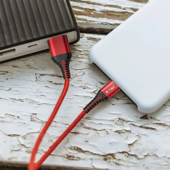 V-TAC piros, USB - Type-C 1m hálózati kábel - SKU 8634
