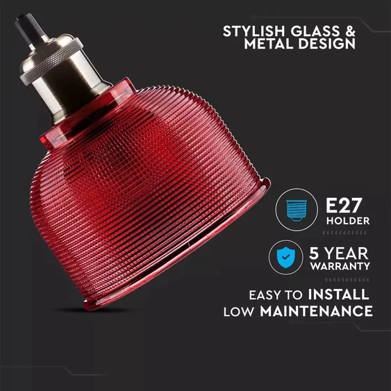 V-TAC piros üveg csillár, függeszték E27 foglalattal - SKU 3731