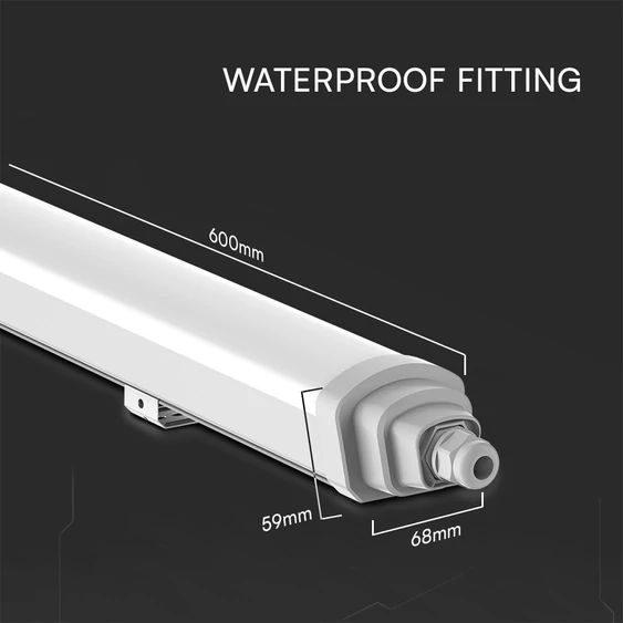 V-TAC polikarbonát LED lámpa 60cm 18W IP65 hideg fehér 120 Lm/W (GT-Széria) - SKU 23392