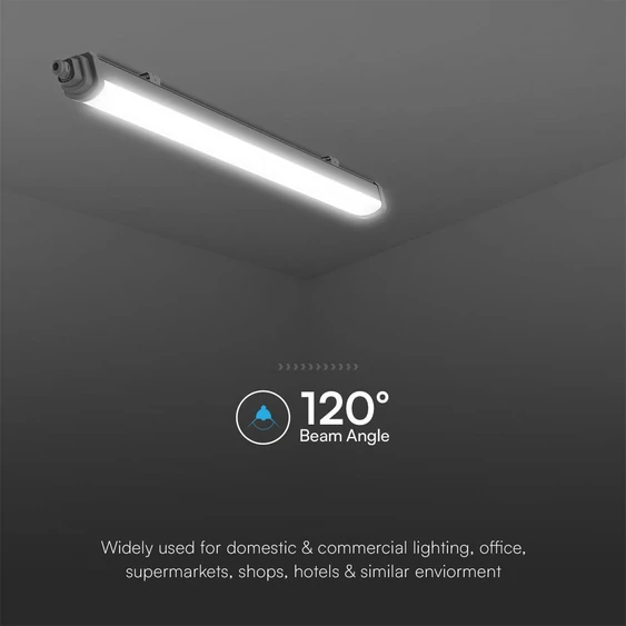 V-TAC polikarbonát LED lámpa 60cm 18W IP65 hideg fehér 120 Lm/W (GT-Széria) - SKU 23392