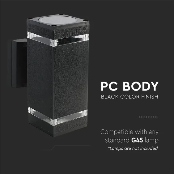 LED Wall Light With Black Body IP44 E27 Square