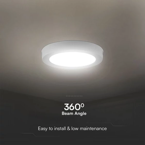 V-TAC PRO felületre szerelhető, műanyag IP20, kerek LED panel 12W, hideg fehér - SKU 78751