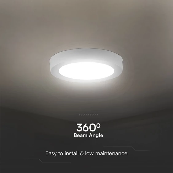 V-TAC PRO felületre szerelhető, műanyag IP20, kerek LED panel 6W, meleg fehér - SKU 78701