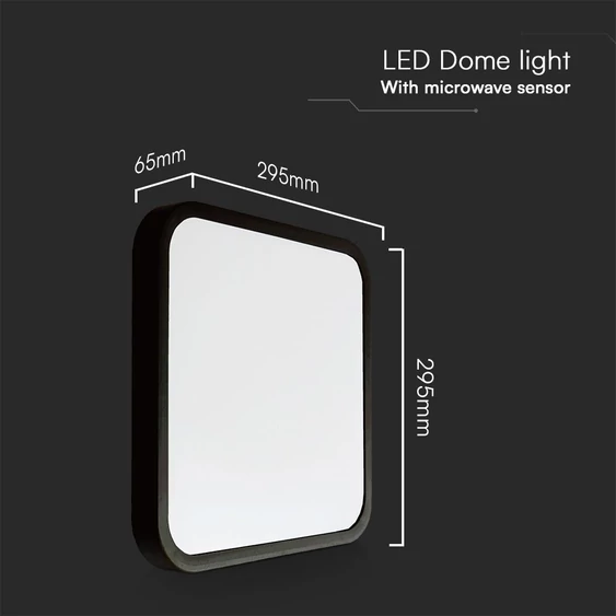 V-TAC PRO négyzet 18W lámpa, IP44, fekete, állítható szenzorral, természetes fehér - SKU 76721-24