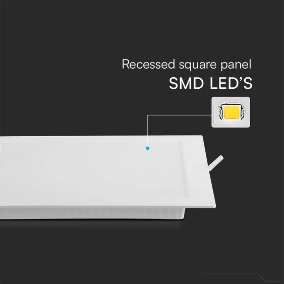 V-TAC PRO süllyeszthető, műanyag IP20, négyzet LED panel 24W, természetes fehér - SKU 104901