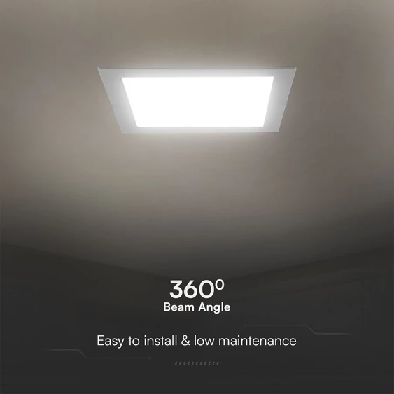 V-TAC PRO süllyeszthető, műanyag IP20, négyzet LED panel 24W, természetes fehér - SKU 104901