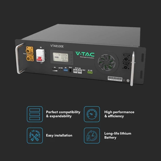 V-TAC 48V 5.12 kWh rack szekrénybe szerelhető bővíthető, állványos napelem akkumulátor - SKU 11377