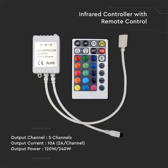 V-TAC RGB + CCT LED szalag vezérlő távirányítóval 12/24V - SKU 2899