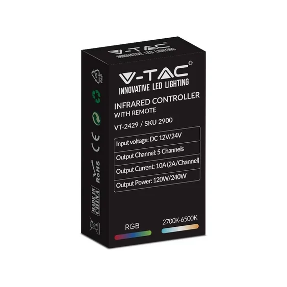 V-TAC RGB + CCT LED szalag WiFi vezérlő távirányítóval 12/24V - SKU 2900