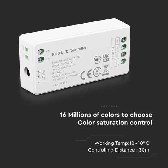 V-TAC RGB+W zónázható LED szalag vezérlő, 6A/csatorna, maximum 12A - SKU 2913