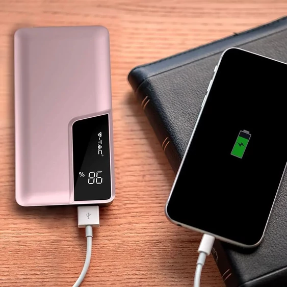 V-TAC rózsaarany, 10000mAh powerbank, kijelzővel - SKU 8873