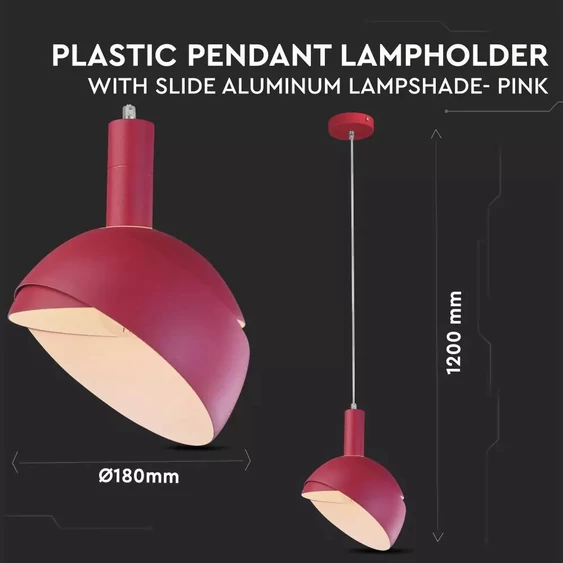 Plastic Pendant Lamp Holder E14 With Slide Aluminum Shade Pink