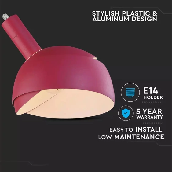 Plastic Pendant Lamp Holder E14 With Slide Aluminum Shade Pink