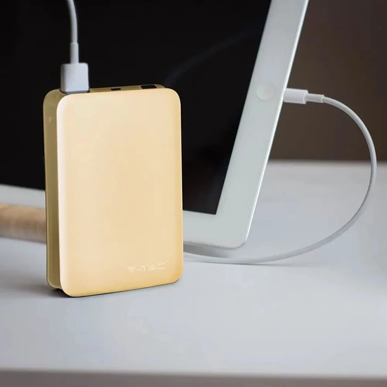 V-TAC sárga, 5000mAh powerbank, jelzőfénnyel - SKU 8196