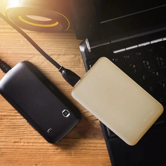 V-TAC sárga, 5000mAh powerbank, jelzőfénnyel - SKU 8196