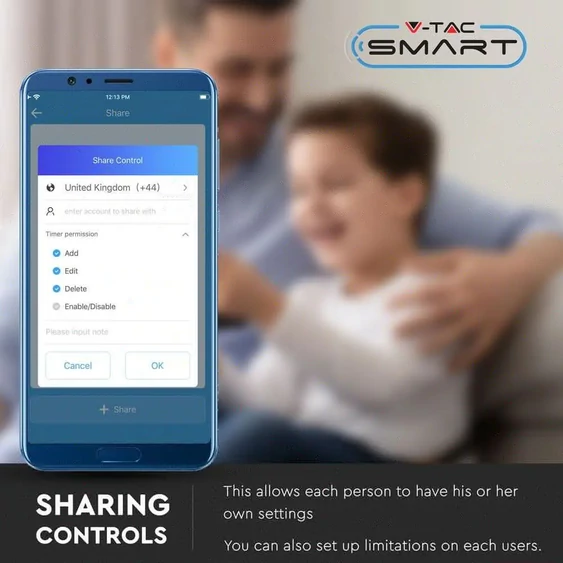 V-TAC Smart - okostelefonnal kapcsolható, WiFi-s, konnektor, dugalj - SKU 8415