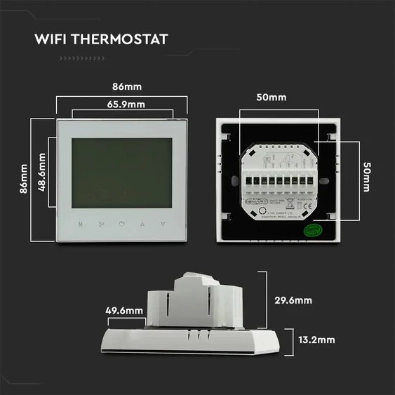 V-TAC Smart - okostelefonról is irányítható, WiFi termosztát - SKU 7908