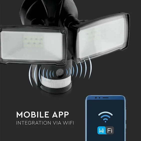 V-TAC Smart - WiFi-s, fekete, beltéri reflektor, mozgásérzékelővel, kamerával - SKU 5917