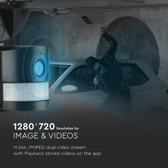 V-TAC Smart - WiFi-s, fekete, beltéri reflektor, mozgásérzékelővel, kamerával - SKU 5917