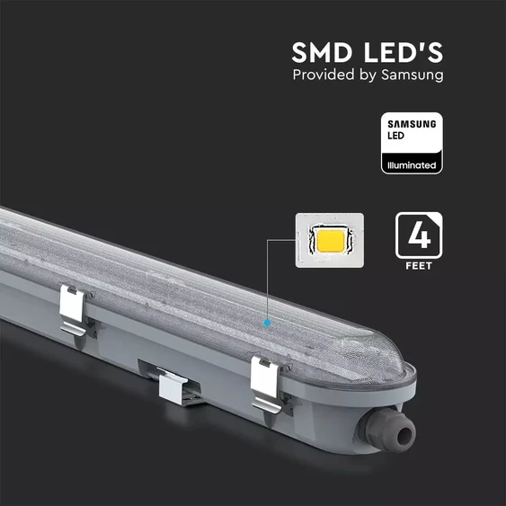 LED Waterproof Fitting M-SERIES 1200mm 36W 6400K Transparent SS Clip 120LM/W