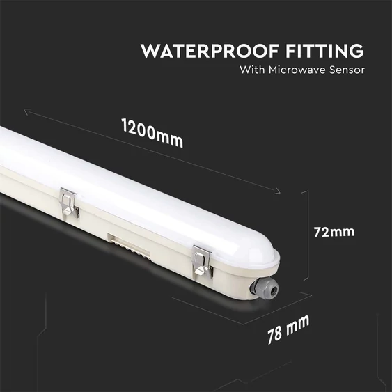 V-TAC LED lámpa 120cm 36W IP65, szenzorral, hideg fehér, 120 Lm/W (M-széria) - SKU 20469