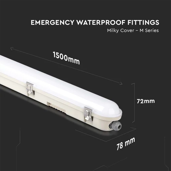 V-TAC LED lámpa 150cm 48W IP65, vészakkuval, természetes fehér, 120 Lm/W (M-széria) - SKU 2120221