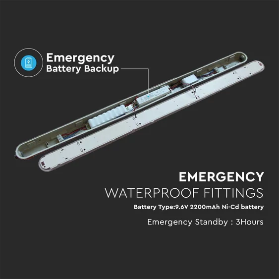 V-TAC LED lámpa 150cm 48W IP65, vészakkuval, természetes fehér, 120 Lm/W (M-széria) - SKU 2120221