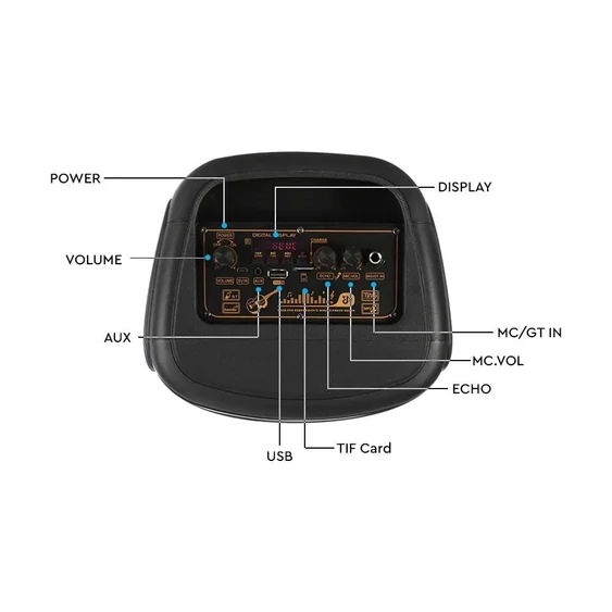 V-TAC Soundor 20W Bluetooth hordozható hangszóró LED világítással, 2x6 inch, mikrofonnal - SKU 7676