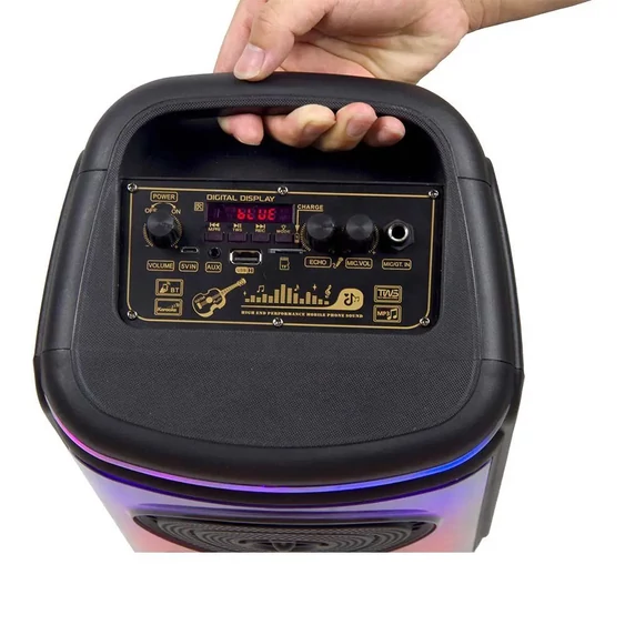 V-TAC Soundor 20W Bluetooth hordozható hangszóró LED világítással, 2x6 inch, mikrofonnal - SKU 7676