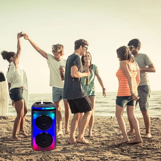 V-TAC Soundor 20W Bluetooth hordozható hangszóró LED világítással, 2x6 inch, mikrofonnal - SKU 7676