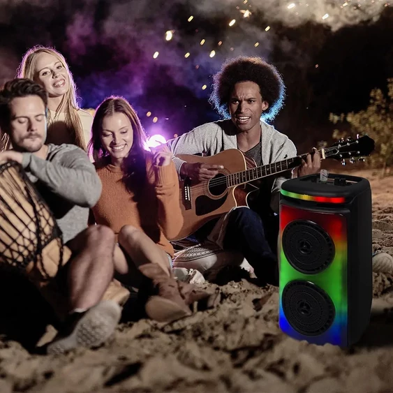 V-TAC Soundor 20W Bluetooth hordozható hangszóró LED világítással, 2x6 inch, mikrofonnal - SKU 7676