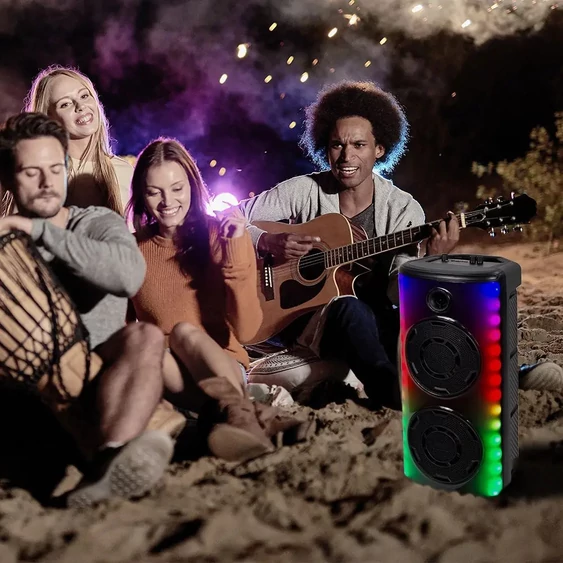 V-TAC Soundor 30W Bluetooth hordozható hangszóró LED világítással, 2x8 inch, mikrofonnal - SKU 7677