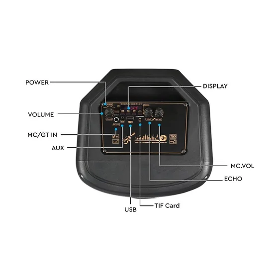 V-TAC Soundor 30W Bluetooth hordozható hangszóró LED világítással, 2x8 inch, mikrofonnal - SKU 7677