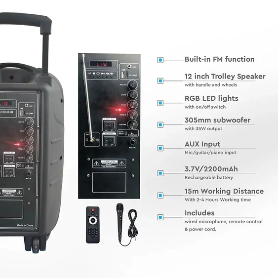 V-TAC Soundor 35W Bluetooth hangszóró LED világítással - SKU 7736