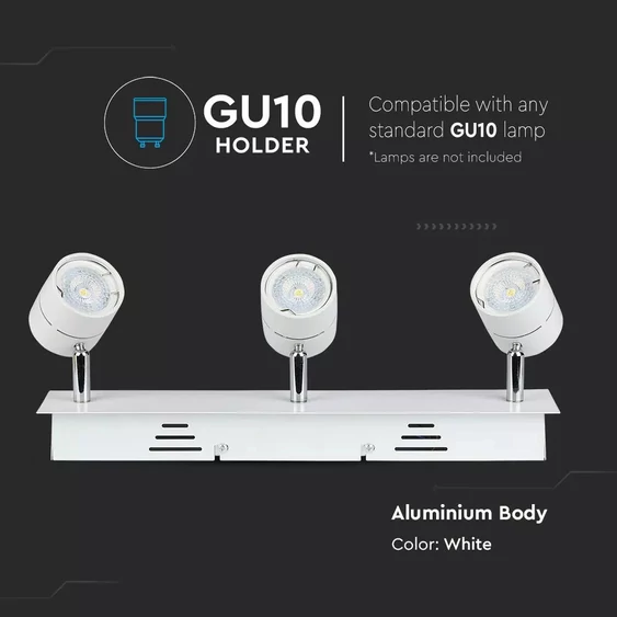 3*GU10 Surface Mount Fitting White Body