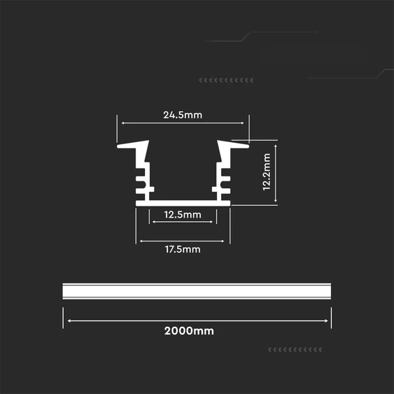 V-TAC süllyeszthető alumínium LED szalag profil fehér fedlappal 2m - SKU 3357