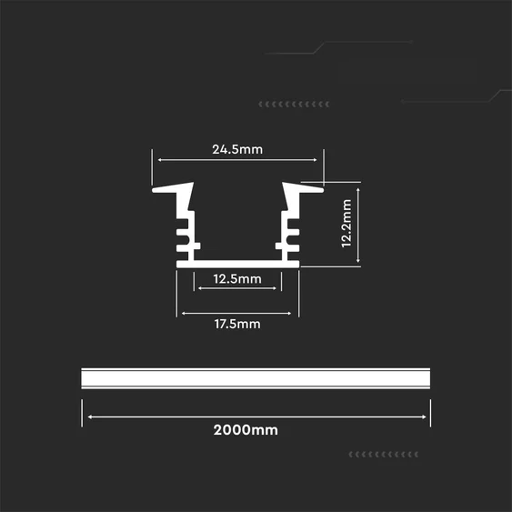 Led Strip Mounting Kit With Diffuser Aluminum2000* 24.5*12.2MM Milky