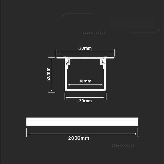 Led Strip Mounting Kit With Diffuser Aluminum 2000*30*20MM Milky