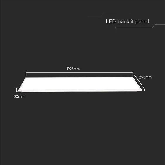 V-TAC süllyeszthető LED panel természetes fehér 40W 120 x 30cm, 120 Lm/W, Back-Lit - SKU 23147