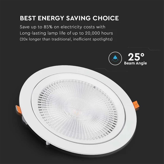 V-TAC süllyeszthető LED SMD mélysugárzó lámpa 20W meleg fehér, 90 Lm/W - SKU 21842