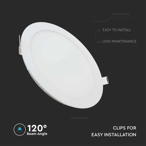 V-TAC süllyeszthető kerek fémházas LED panel 12W hideg fehér - SKU 214859