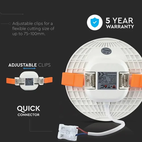 V-TAC süllyeszthető mennyezeti kerek LED panel 12W meleg fehér - SKU 727