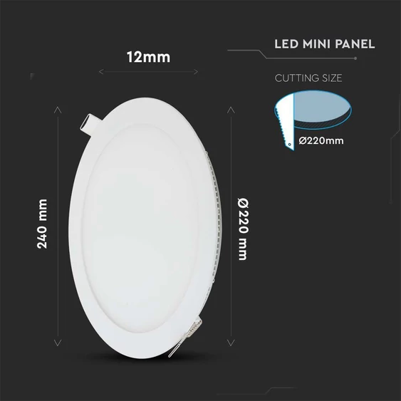V-TAC süllyeszthető kerek fémházas LED panel 22W természetes fehér - SKU 216423