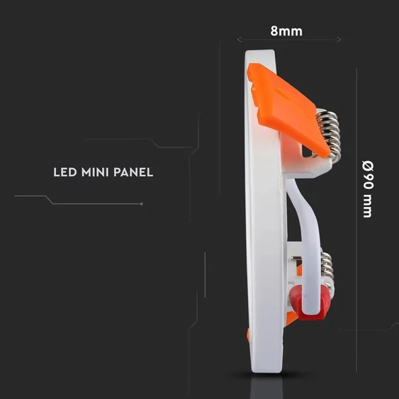 V-TAC süllyeszthető mennyezeti kerek LED panel vékony kerettel 8W hideg fehér - SKU 4933