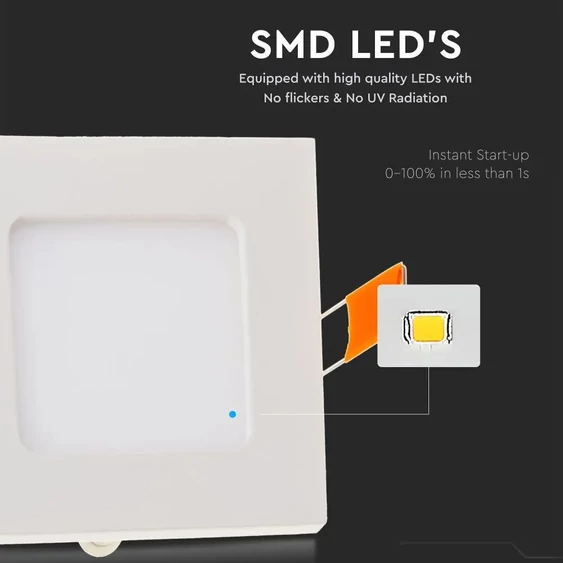 V-TAC süllyeszthető mennyezeti szögletes LED panel 6W természetes fehér - SKU 4864