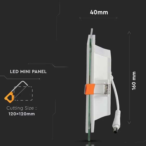 V-TAC süllyeszthető mennyezeti szögletes üveg LED panel 12W hideg fehér - SKU 4741