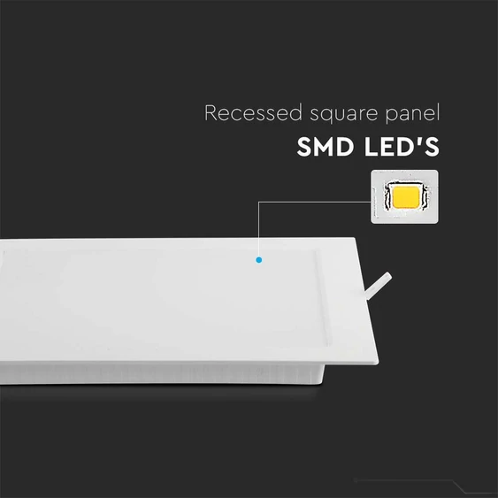 V-TAC süllyeszthető, műanyag házas, szögletes LED panel 18W, természetes fehér - SKU 10487