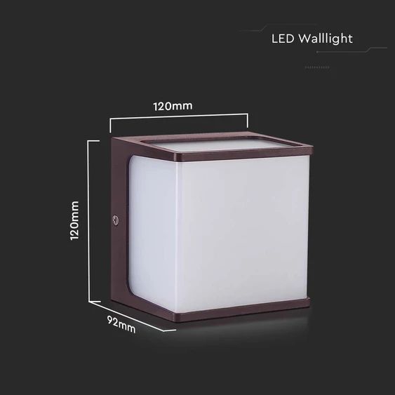 V-TAC szögletes 8W fali lámpa, IP65, Corten barna, természetes fehér - SKU 10283