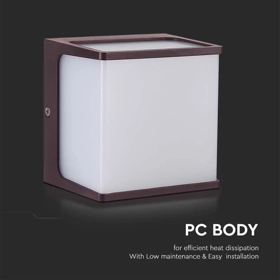 V-TAC szögletes 8W fali lámpa, IP65, Corten barna, természetes fehér - SKU 10283